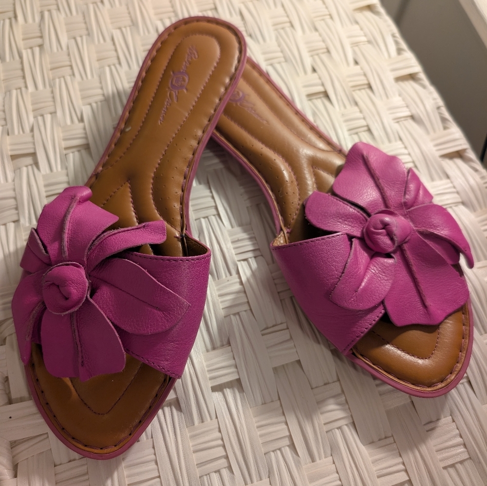 Born Pink Floral Leather Slide Sandals